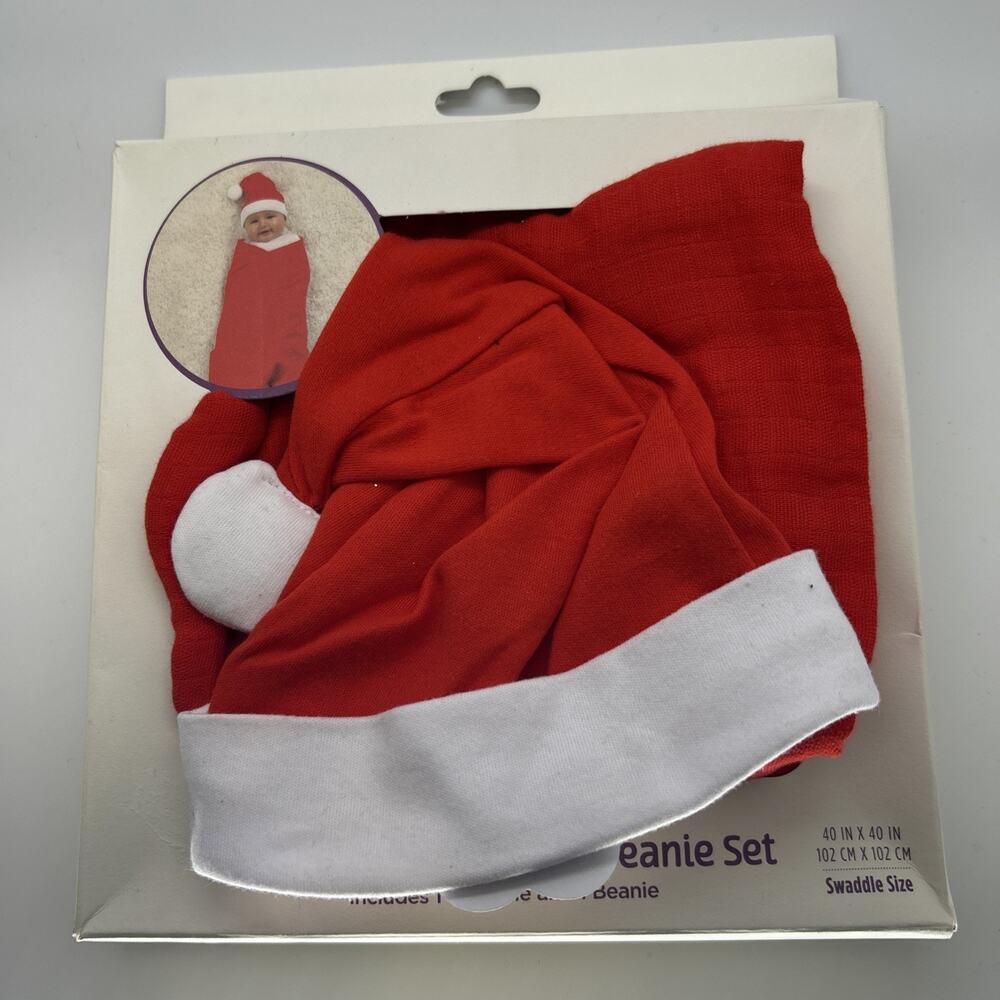 Baby Muslin Swaddle And Beanie Christmas Parents Choice 100%Cotton 40inx40in